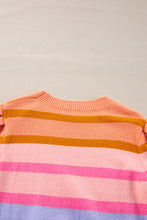 Load image into Gallery viewer, Hot Pink Colorful Stripe Bubble Short Sleeve Sweater
