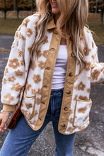 Cargar imagen en el visor de la galería, Light French Beige Cute Flower Pattern Button Up Fleece Jacket
