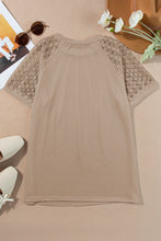 Load image into Gallery viewer, Pale Khaki Seamed Detail Contrast Lace Raglan Sleeve Tee
