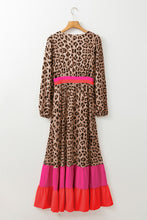 Cargar imagen en el visor de la galería, Brown Leopard Color Block V Neck Loose Fit Maxi Dress
