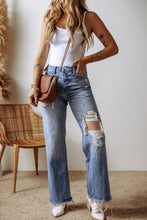 Load image into Gallery viewer, Ashleigh Blue Distressed Raw Hem Straight Leg High Waist Jeans
