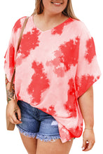 Cargar imagen en el visor de la galería, Red Curvy Girl Tie-dye Print 3/4 Sleeve Tunic Top
