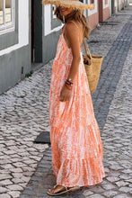 Cargar imagen en el visor de la galería, Orange Abstract Print Spaghetti Straps Backless Tiered Maxi Dress
