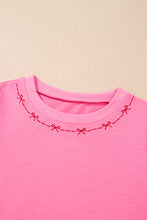 Load image into Gallery viewer, Pink Contrast Bow Trim Pearl Puff Sleeve Blouse and Skort 2pcs Set
