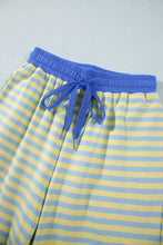 Cargar imagen en el visor de la galería, Pink Stripe Colorblock Trim Crew Neck Loose Tee Drawstring Elastic Waist 2pcs Pant Set
