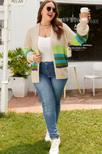 Cargar imagen en el visor de la galería, Parchment Color Block Crochet Open Front Plus Size Cardigan
