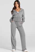 Load image into Gallery viewer, Gray Double Zipper Hooded Jacket and Sweatpants Active Set
