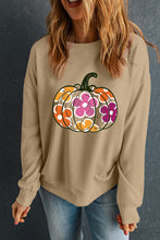 Cargar imagen en el visor de la galería, Khaki Halloween Floral Pumpkin Graphic Drop Shoulder Sweatshirt
