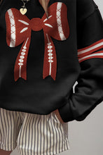 Load image into Gallery viewer, Black Varsity Baseball Bow Graphic Striped Sleeve Baggy Sweatshirt
