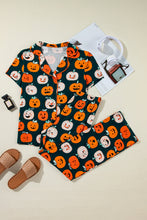 Cargar imagen en el visor de la galería, Orange Halloween Pattern Short Sleeve Shirt Pajama Set
