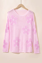 Load image into Gallery viewer, Light Pink Big Flower Hollowed Knit Drop Shoulder Sweater
