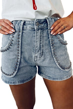 Cargar imagen en el visor de la galería, Dusk Blue Studded Acid Wash Jean Shorts
