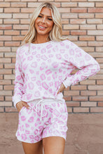 Load image into Gallery viewer, Pink Leopard Animal Print Pullover and Shorts Loungewear
