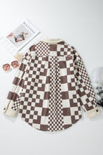 Load image into Gallery viewer, Brown Checkered Print Patchwork Corduroy Shacket
