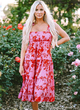 Load image into Gallery viewer, Pink Tie Shoulder Straps Tiered Floral Dress
