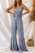 Load image into Gallery viewer, Dusk Blue Thin Straps Smocked Bodice Wide Leg Floral Jumpsuit
