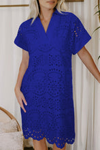 Load image into Gallery viewer, Rose Red Solid Color Eyelet Embroidered T Shirt Mini Dress
