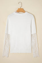 Load image into Gallery viewer, Beige Lace Sleeve Patchwork Faux Two-piece Fuzzy Sweater
