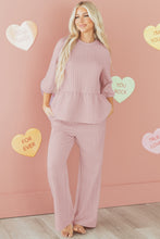 Cargar imagen en el visor de la galería, Delicacy Braided Texture Ruffle Hem Top Drawstring Loose Pants Set
