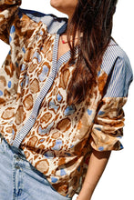 Cargar imagen en el visor de la galería, Light French Beige Colorful Leopard Striped Print Patchwork V Neck Shirt
