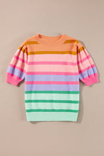 Load image into Gallery viewer, Hot Pink Colorful Stripe Bubble Short Sleeve Sweater
