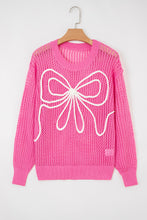 Load image into Gallery viewer, Sachet Pink Sweet Bow Decor Hollow Out Knitted Drop Shoulder Sweater
