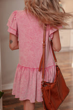 Load image into Gallery viewer, Sachet Pink Mineral Wash Raw Edge Ruffle Mini Dress
