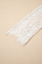 Load image into Gallery viewer, Beige Lace Sleeve Patchwork Faux Two-piece Fuzzy Sweater
