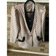 Load image into Gallery viewer, 80s Polka Dot Blazer Jacket in Light Beige with Black Trim Pearl Buttons Banger
