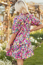 Load image into Gallery viewer, Pink Floral Puff Short Sleeve V Neck Mini Dress
