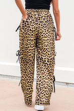 Load image into Gallery viewer, Brown Leopard Print Bow Tie Drawstring Elastic Waist Loose High Waist Pants
