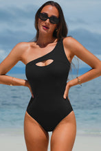 Cargar imagen en el visor de la galería, Black Ribbed One Shoulder Hollowed One Piece Swimsuit
