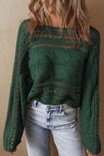 Cargar imagen en el visor de la galería, Blackish Green Hollow-out Cable Knit Cropped Sweater
