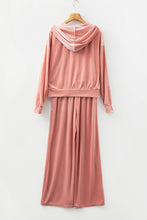Load image into Gallery viewer, Peach Blossom Velvet Zip-up Hoodie and Wide Leg Pants Set
