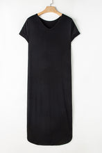 Cargar imagen en el visor de la galería, Black V Neck Hidden Pocket Splits Maxi T-shirt Dress

