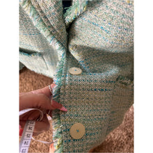 Cargar imagen en el visor de la galería, Vintage Jones New York Teal and Cream Tweed Blazer with Fringe with Cream Buttons
