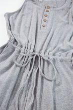 Load image into Gallery viewer, Gray Ribbed Knit Buttons Drawstring Sleeveless Jumpsuit
