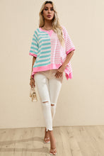 Cargar imagen en el visor de la galería, Pink Stripe Contrast Patchwork Oversized T Shirt
