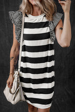 Load image into Gallery viewer, Black Stripe Contrast Ruffled Sleeve T-shirt Dress
