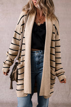 Cargar imagen en el visor de la galería, Black Stripe Shawl Neckline Open Cardigan with Pockets
