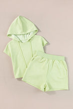 Cargar imagen en el visor de la galería, Meadow Mist Green Textured Cropped Hoodie and Shorts Set
