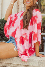 Cargar imagen en el visor de la galería, Red Curvy Girl Tie-dye Print 3/4 Sleeve Tunic Top
