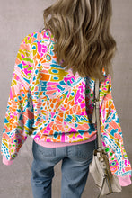 Cargar imagen en el visor de la galería, Pink Abstract Printed Drop Shoulder Loose Sweatshirt
