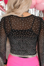 Cargar imagen en el visor de la galería, Black Rhinestone Embellished Mesh Long Sleeve Cowgirl Bodysuit
