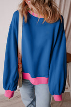 Cargar imagen en el visor de la galería, Blue Colorblock Bubble Sleeve Sweatshirt
