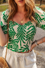 Cargar imagen en el visor de la galería, Dark Green Tropical Leaf Print Smocked Crop Top
