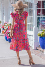 Load image into Gallery viewer, Rose Flutter Sleeve Belted Floral Long Dress
