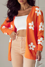 Cargar imagen en el visor de la galería, Orange Floral Print Knitted Open Front Loose Cardigan
