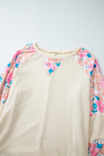 Load image into Gallery viewer, Apricot Plus Size Floral Patchwork Ribbed Puff Sleeve Top
