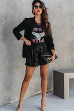 Load image into Gallery viewer, Black Sequin Straight Leg High Waist Casual Shorts
